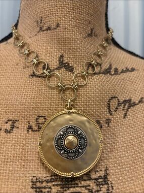 Chico's Two-Tone Hammered Medallion Pendant Necklace
